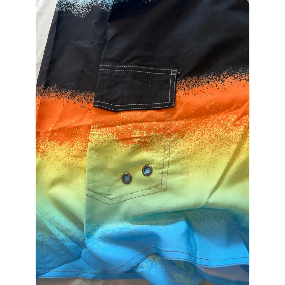 Mens Gradient Spray Paint Board Shorts‎ Blue Orange Yellow Size 36 Swim Trunks